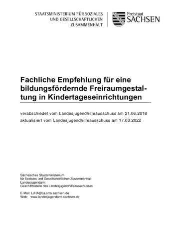 Fachliche Empfehlung für eine bildungsfördernde Freiraumgestaltung in Kindertageseinrichtungen